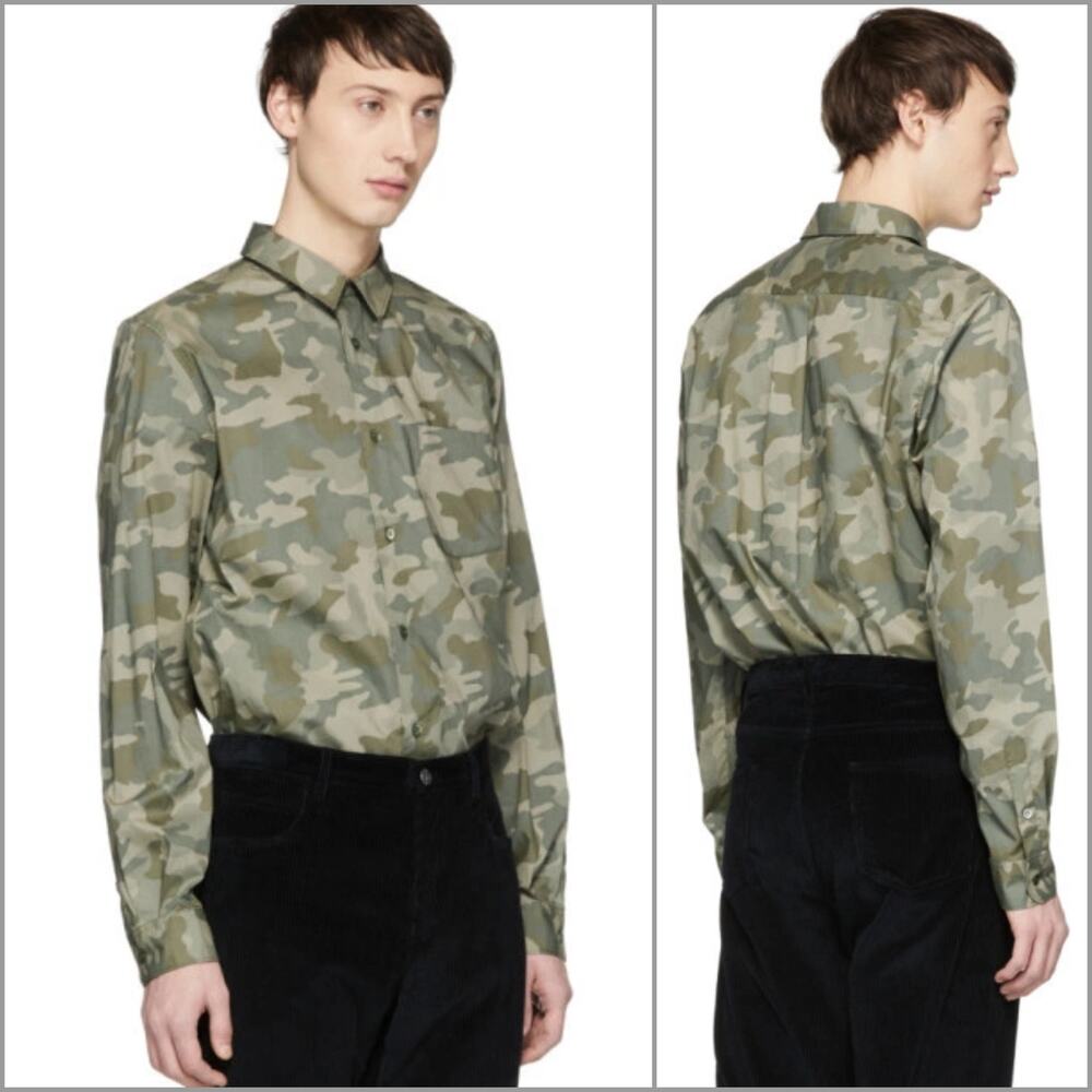A.P.C. 92 Shirt in Green camo Button down Long Sleeve size Large